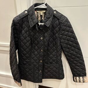 Burberry Diamond Quilted Kencott Black Jacket - Small Petite